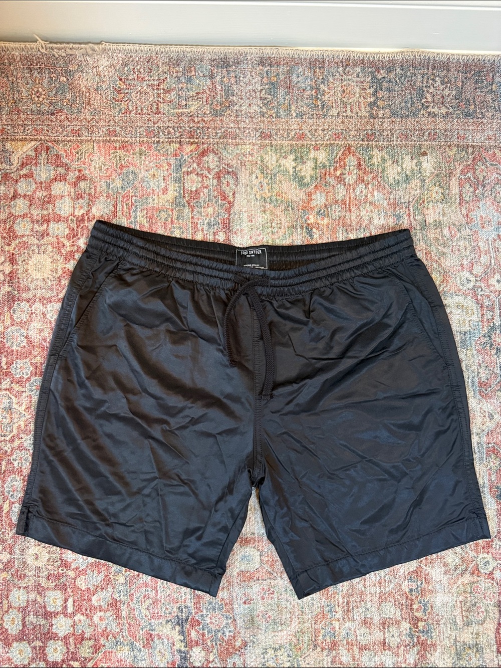 Todd Snyder Mens L Black Athletic Warm Up Shorts with Elastic Waist